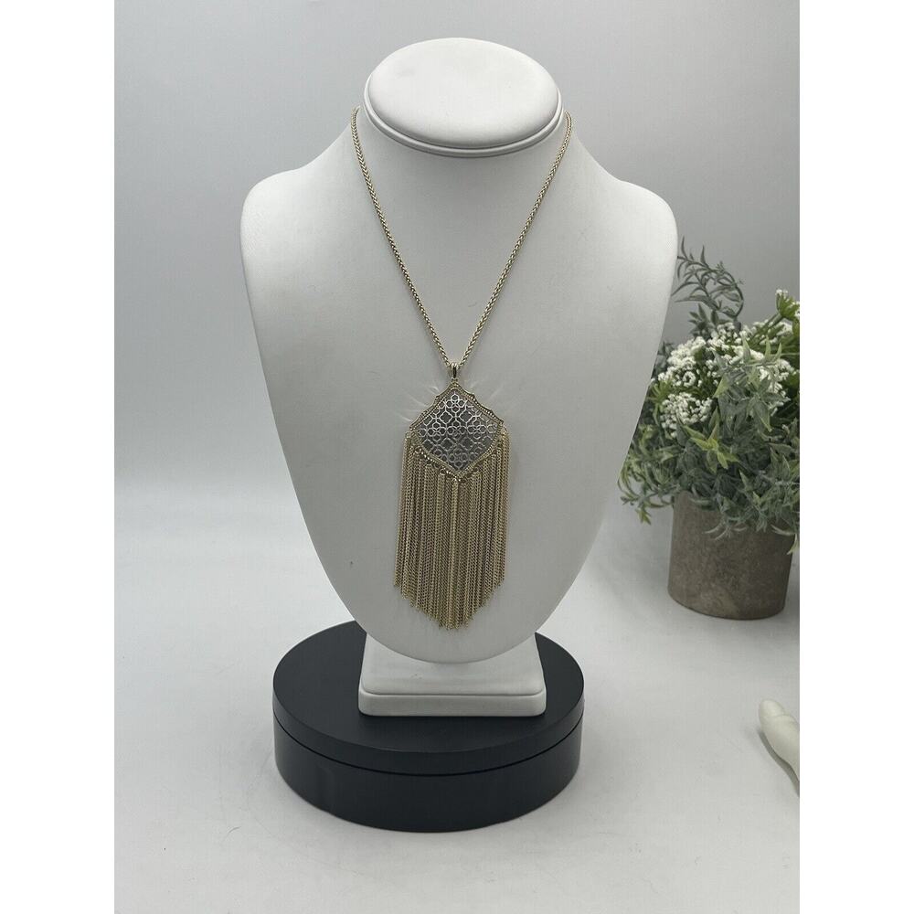 Kendra Scott Kingston Gold Plated Two Tone Filigree Tassel Statement Necklace‎